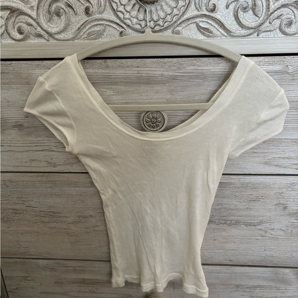 Abercrombie & Fitch White Ribbed Short Sleeve Tee